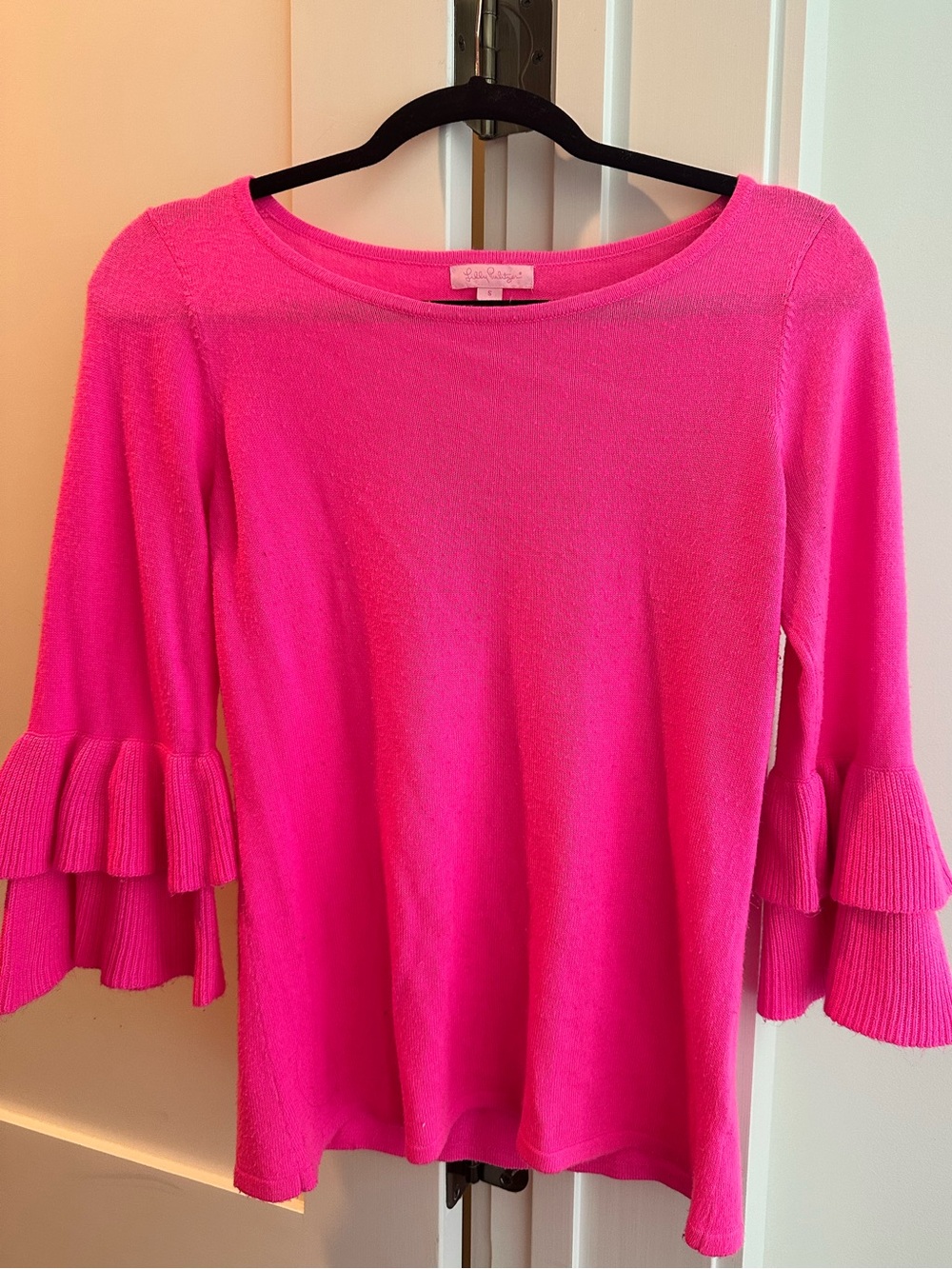 Lily Pulitzer Hot Pink Ruffle Sleeve Sweater